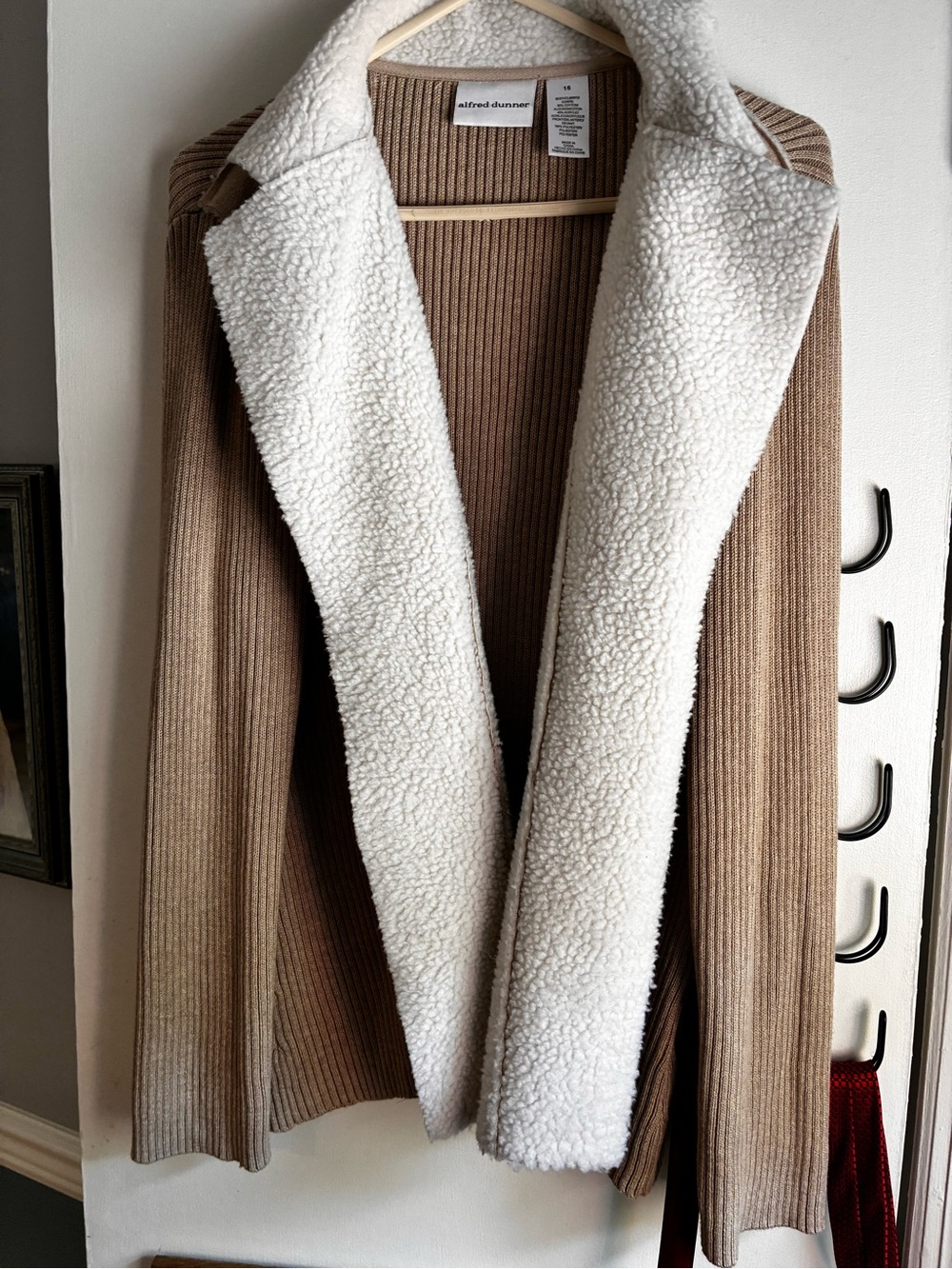 Alfred Dunner Brown Ribbed Cardigan with Cream Sherpa Collar
